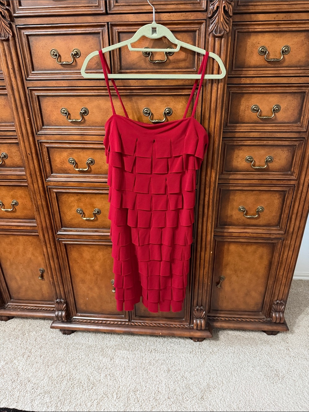 JS Collections Red Tiered Ruffle Spaghetti Strap Mini Dress